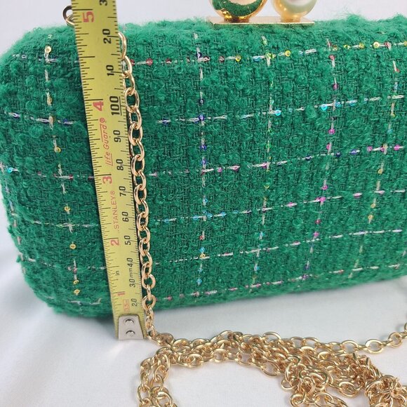 NWT Shiraleah Green Mabel Minaudiere Gold Chain Pearl/Gold Clasp Clutch - Picture 5 of 8